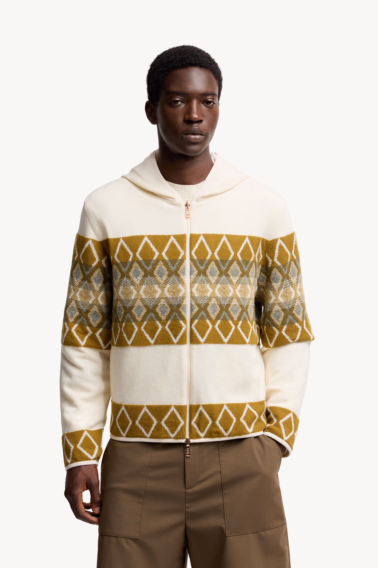 Reversible Wool Zip-Up Hoodie Men White & Green Moncler 6